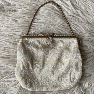 Calvaire New York Vintage Ivory Beaded Gold Hardware Small Evening Bag Pouchette